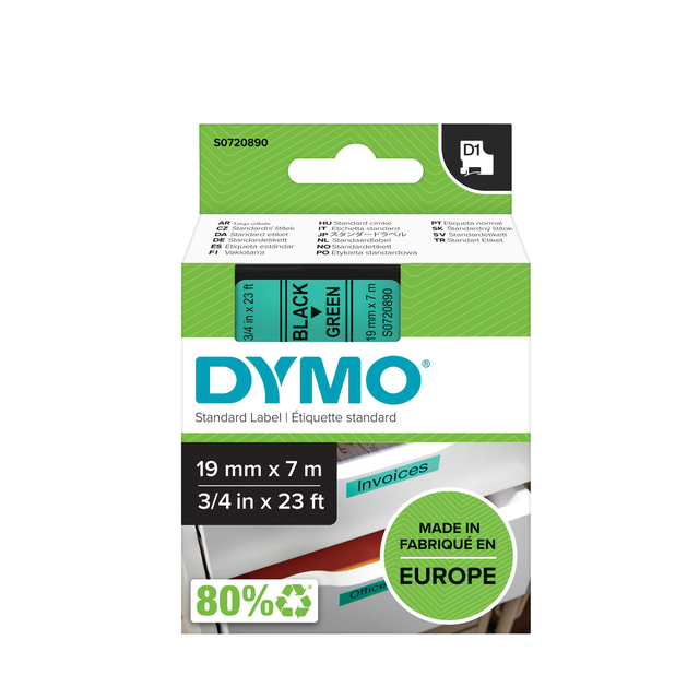Labeltape Dymo LabelManager D1 polyester 19mm zwart op groen afbeelding