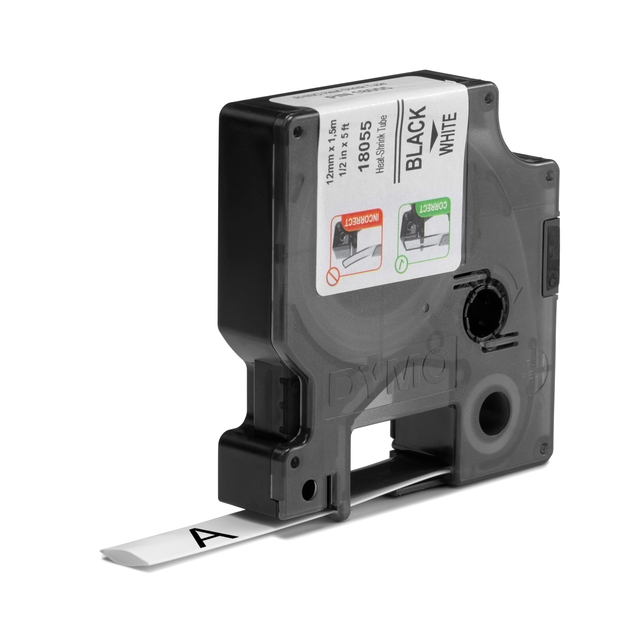 Labeltape Dymo Rhino industrieel krimpkous 12mm zwart op wit — Foto 2 van 2