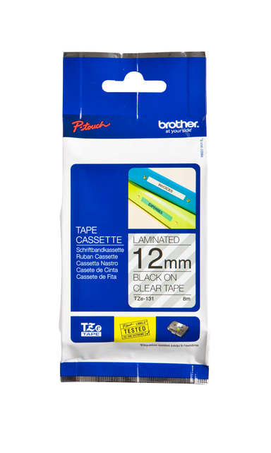 Labeltape Brother P-touch TZe-131 standaard 12mm zwart op transparant afbeelding