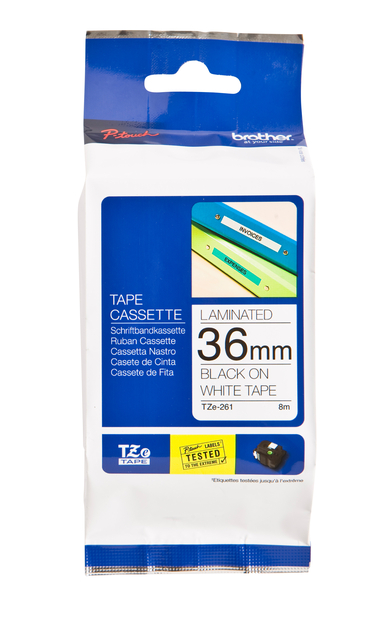 Labeltape Brother P-touch TZe-261 standaard 36mm zwart op wit afbeelding