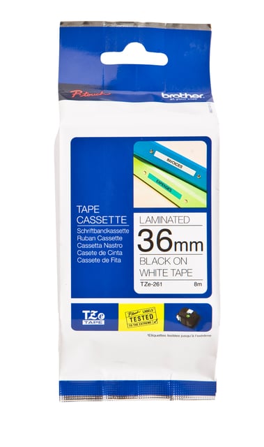 Labeltape Brother P-touch TZe-261 standaard 36mm zwart op wit afbeelding