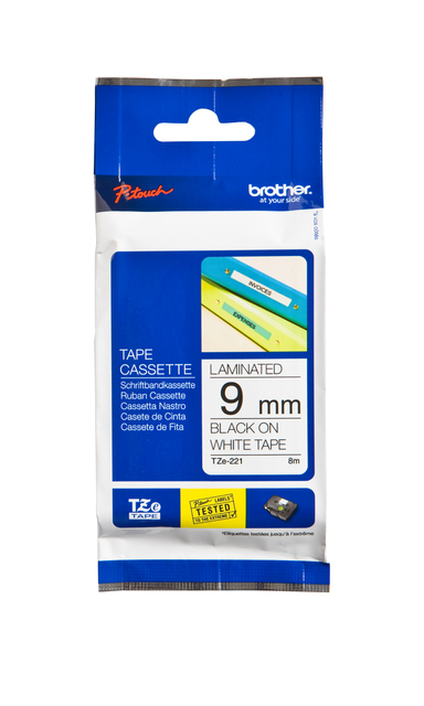 Labeltape Brother P-touch TZe-221 standaard 9mm zwart op wit afbeelding