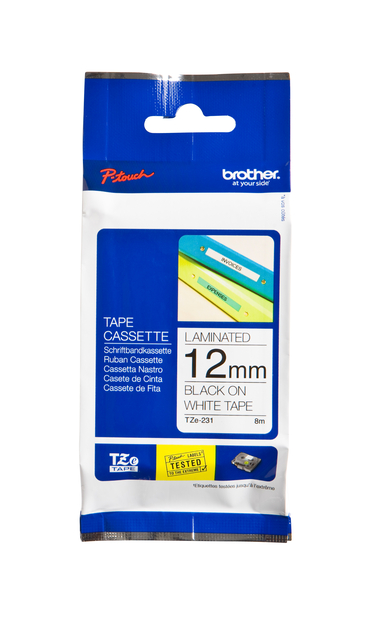Labeltape Brother P-touch TZe-231 standaard 12mm zwart op wit afbeelding