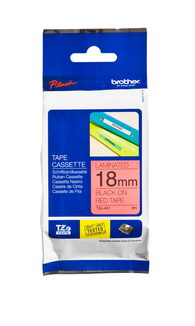 Labeltape Brother P-touch TZe-441 standaard 18mm zwart op rood afbeelding