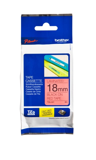 Labeltape Brother P-touch TZe-441 standaard 18mm zwart op rood afbeelding