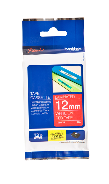 Labeltape Brother P-touch TZe-435 standaard 12mm wit op rood afbeelding