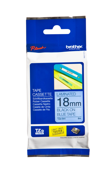 Labeltape Brother P-touch TZe-541 standaard 18mm zwart op blauw afbeelding