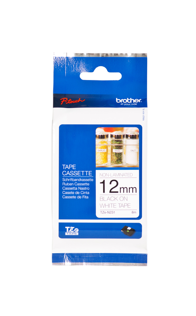 Labeltape Brother P-touch TZe-N231 ongelamineerd 12mm zwart op wit afbeelding