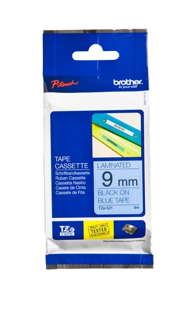Labeltape Brother P-touch TZe-521 standaard 9mm zwart op blauw afbeelding