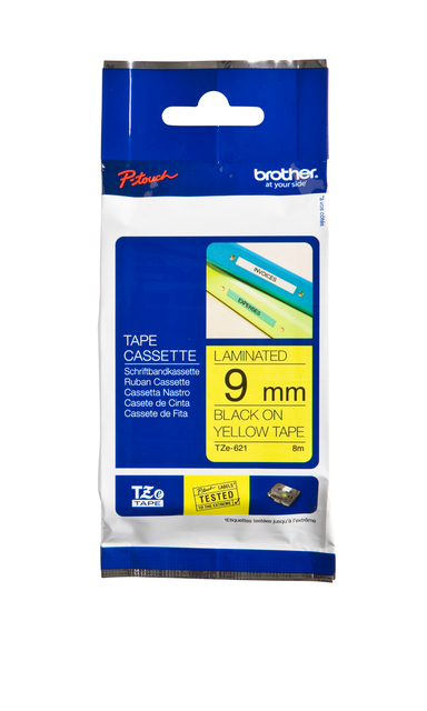 Labeltape Brother P-touch TZe-621 standaard 9mm zwart op geel afbeelding