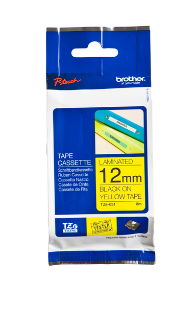 Labeltape Brother P-touch TZe-631 standaard 12mm zwart op geel afbeelding