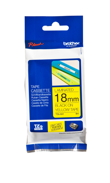 Labeltape Brother P-touch TZe-641 standaard 18mm zwart op geel afbeelding