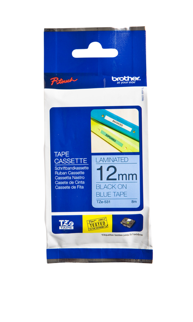 Labeltape Brother P-touch TZe-531 standaard 12mm zwart op blauw afbeelding