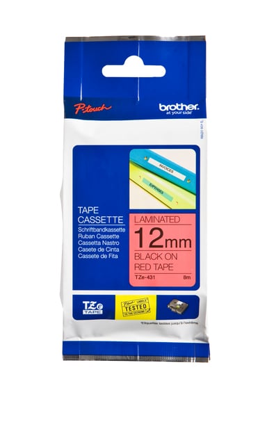 Labeltape Brother P-touch TZe-431 standaard 12mm zwart op rood afbeelding