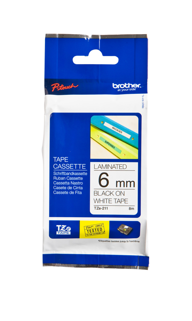 Labeltape Brother P-touch TZe-211 standaard 6mm zwart op wit afbeelding