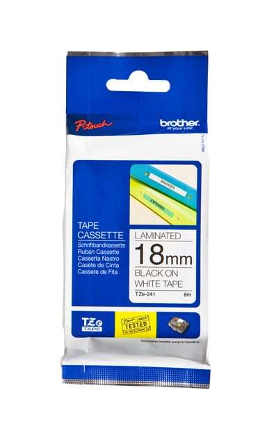 Labeltape Brother P-touch TZe-241 standaard 18mm zwart op wit afbeelding
