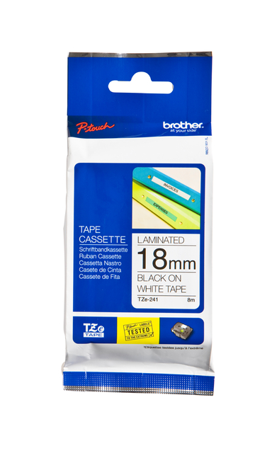 Labeltape Brother P-touch TZe-241 standaard 18mm zwart op wit afbeelding