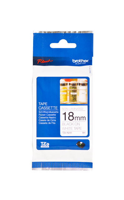 Labeltape Brother P-touch TZe-N241 ongelamineerd 18mm zwart op wit afbeelding