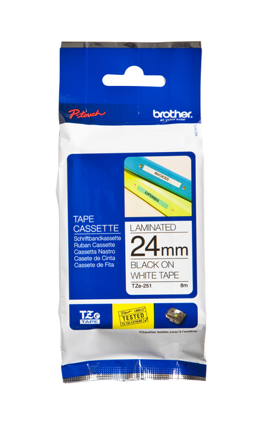 Labeltape Brother P-touch TZe-251 standaard 24mm zwart op wit afbeelding
