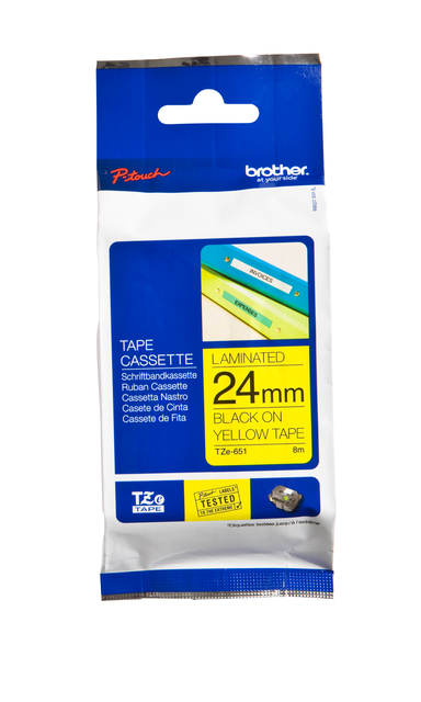 Labeltape Brother P-touch TZe-651 standaard 24mm zwart op geel afbeelding