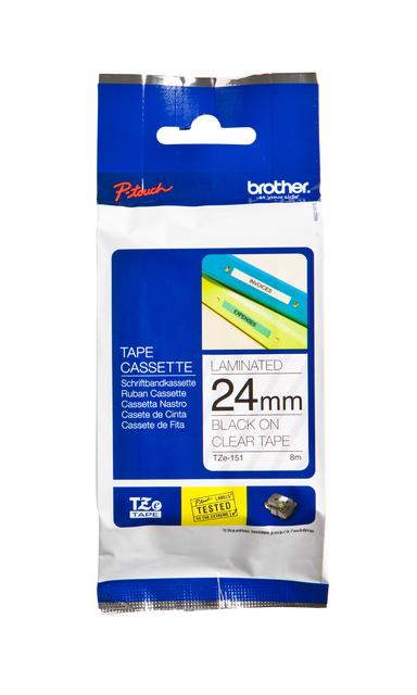 Labeltape Brother P-touch TZe-151 standaard 24mm zwart op transparant afbeelding