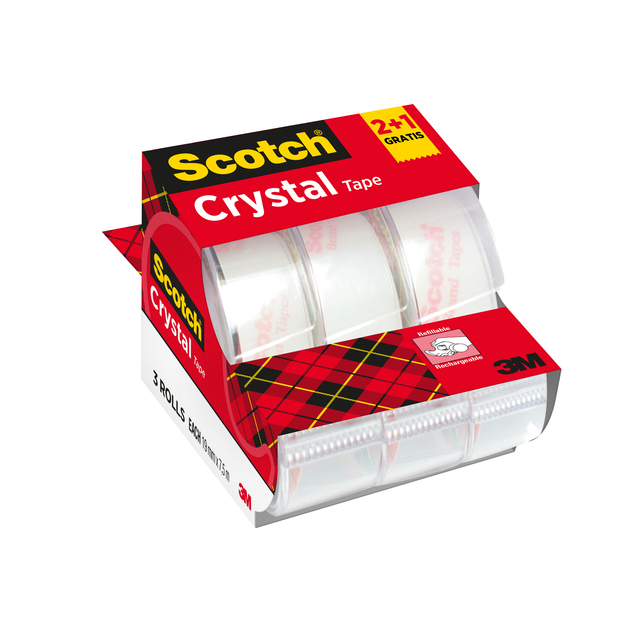 Plakband Scotch Crystal 600 19mmx7.5m transparant 2+1 gratis + handdispenser afbeelding