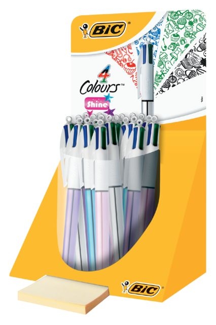 Balpen Bic 4kleuren shine medium zilver/paars/roze/blauw afbeelding