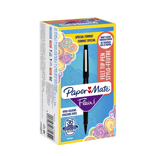Fineliner Paper Mate Flair Original medium zwart valuepack à 36 stuks afbeelding