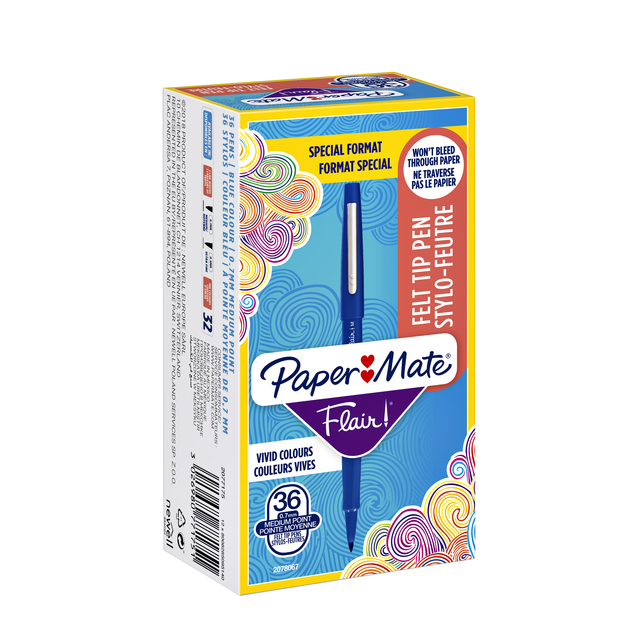 Fineliner Paper Mate Flair Original medium blauw valuepack à 36 stuks afbeelding