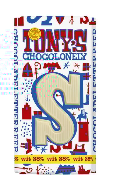 Chocoladeletter Tony&apos;s Chocolonely wit S 180gr afbeelding