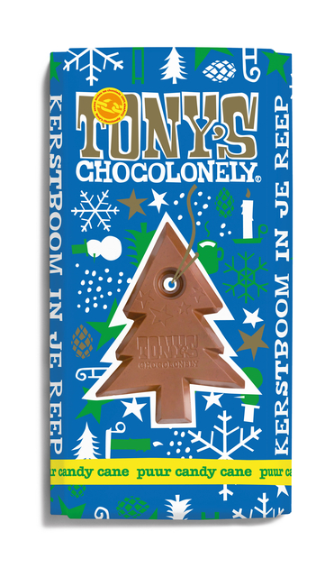 Chocolade Tony&apos;s Chocolonely puur mint candy cane 180gr afbeelding
