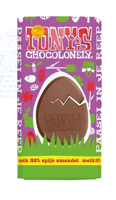 Chocolade Tony&apos;s Chocolonely paasreep melk met amandelspijs en nootjes 180gr afbeelding