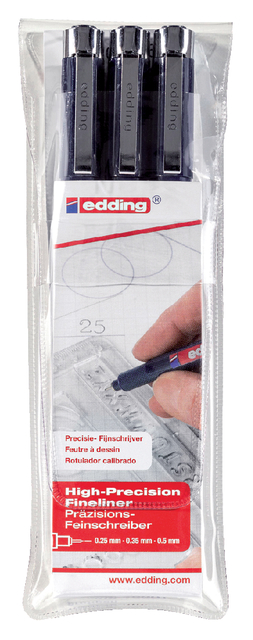 Fineliner edding 1800 0.25mm - 0.35mm - 0.5mm zwart set à 3 stuks afbeelding