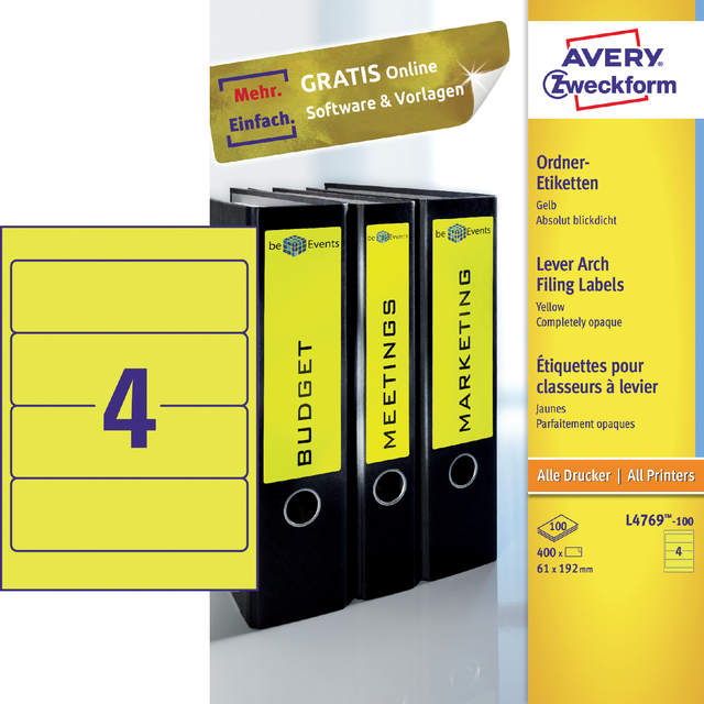 Rugetiket Avery breed 61x192mm zelfklevend geel afbeelding