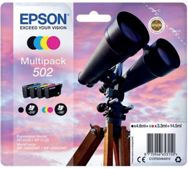 Inktcartridge Epson 502 T02V6 zwart + 3 kleuren afbeelding