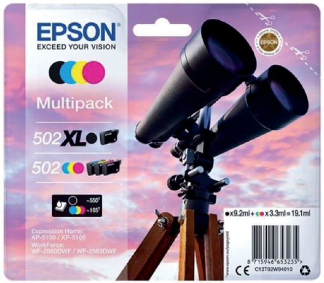 Inktcartridge Epson 502XL 502 T02W9 zwart + 3 kleuren afbeelding