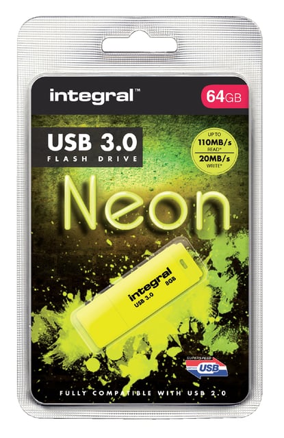 USB-stick 3.0 Integral 64GB neon geel afbeelding
