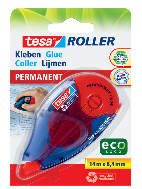 Lijmroller tesa® ecoLogo® permanent navulbaar op blister afbeelding