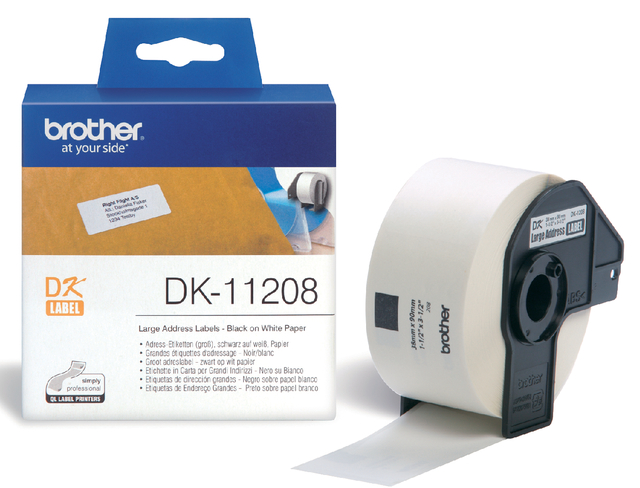 Etiket Brother DK-11208 adressering groot 38x90mm 1 rol á 400 stuks wit afbeelding