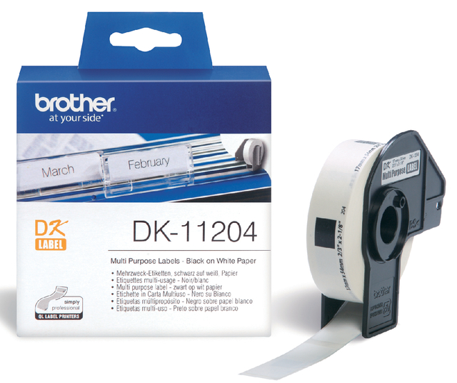 Etiket Brother DK-11204 multifunctioneel 17x54mm 1 rol á 400 stuks wit afbeelding