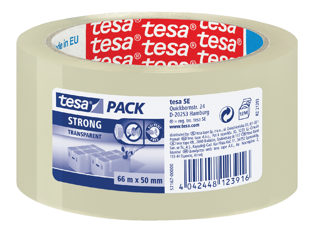 Verpakkingstape tesapack® Strong 66mx50mm PP transparant afbeelding