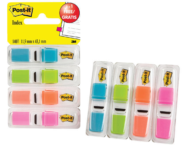 Indextabs Post-it 6834 11.9mmx43.1mm helder 3+1 gratis assorti 35 tabs per dispernser afbeelding