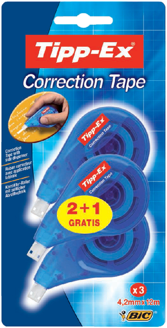 Correctieroller Tipp-ex zijwaarts 4.2mmx12m blister 2+1 gratis afbeelding