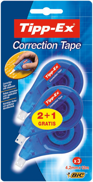 Correctieroller Tipp-ex zijwaarts 4.2mmx12m blister 2+1 gratis afbeelding