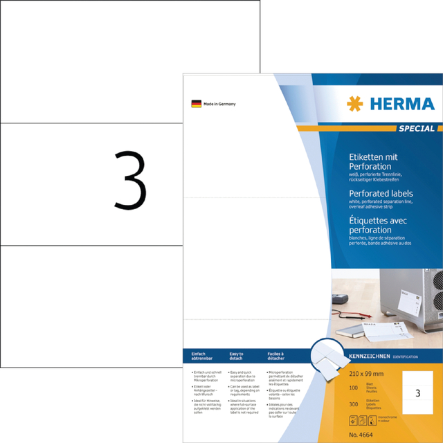 Etiket HERMA 4664 210x99mm geperforeerd wit 300stuks afbeelding