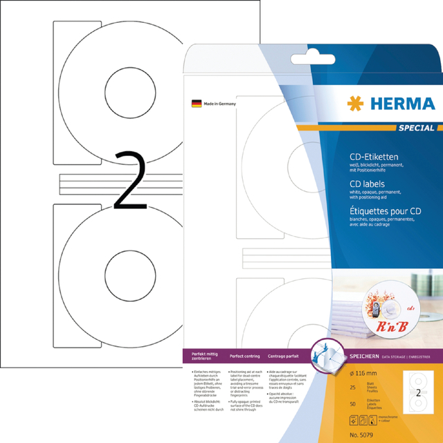 Etiket HERMA 5079 CD 116mm wit opaqua 50stuks afbeelding