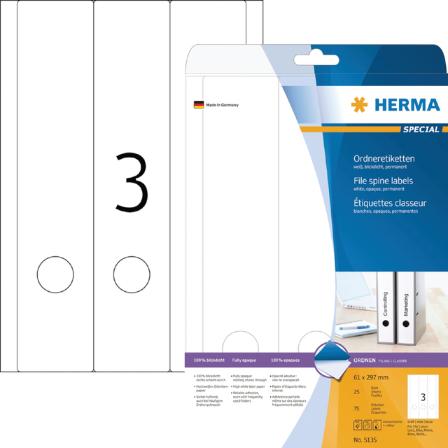 Rugetiket HERMA 5135 breed/ lang 61x297mm zelfklevend wit afbeelding