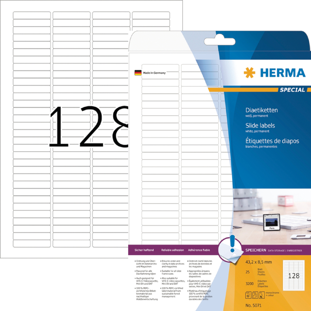 Etiket HERMA 5071 43.2x8.5mm dia wit 3200stuks afbeelding