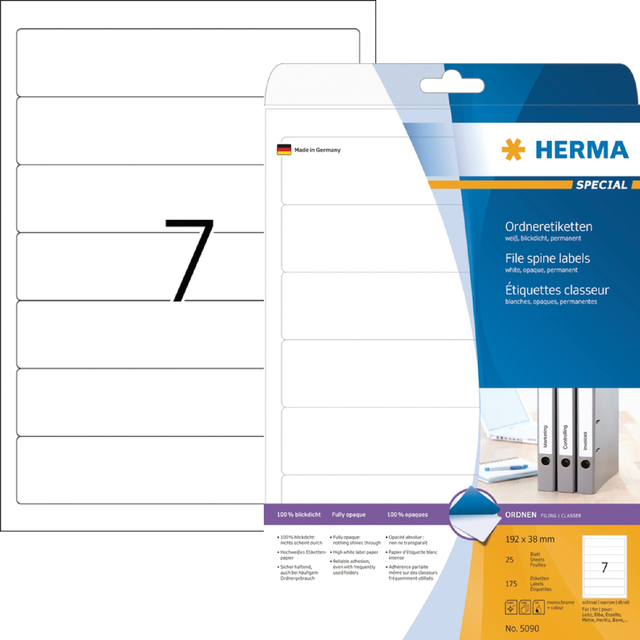 Rugetiket HERMA 5090 smal 38x192mm zelfklevend wit afbeelding