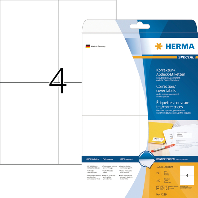 Etiket HERMA 4229 105x148mm A6 correctie wit 100stuks afbeelding